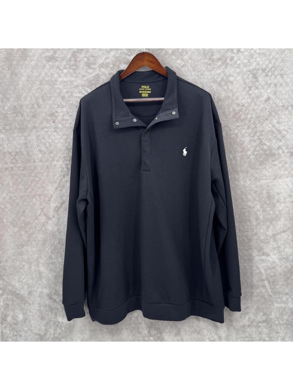 Polo Ralph Lauren Sweatshirt Mens 2XLT Black Snap Mock Neck Pullover Pony